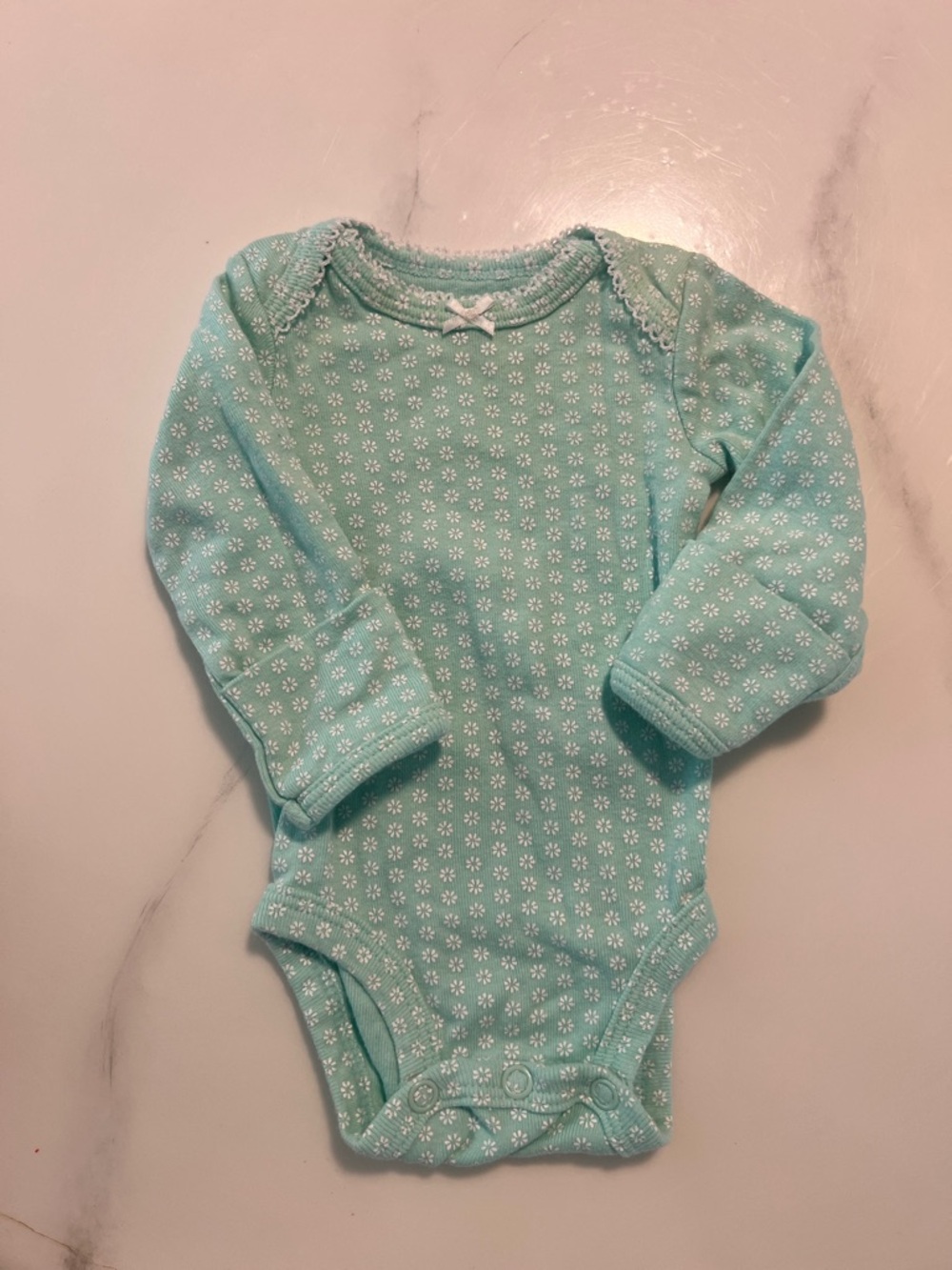 Carter's Mint Green Long-Sleeve Floral One-Piece Bodysuit